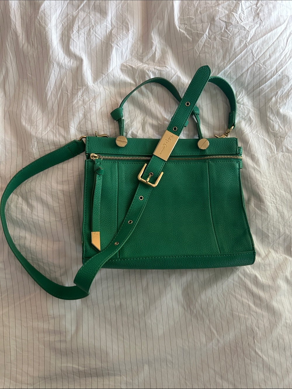 Foley + Corrina - Green Vegan Leather Shoulder Bag with Gold Hardware